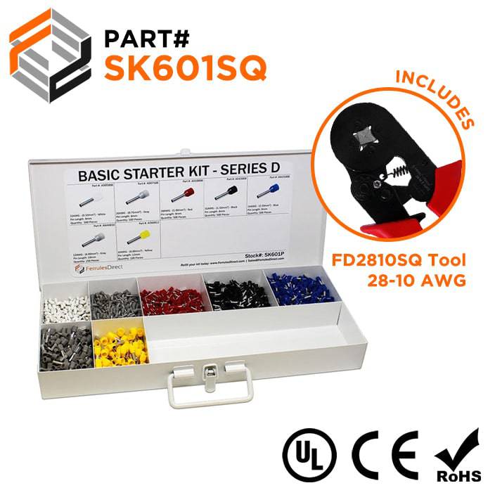 SK601SQ - 22 to 10 AWG Basic Wire Ferrules Kit + FD2810SQ Tool, 2,850 Pieces, Series D, 1 Kit