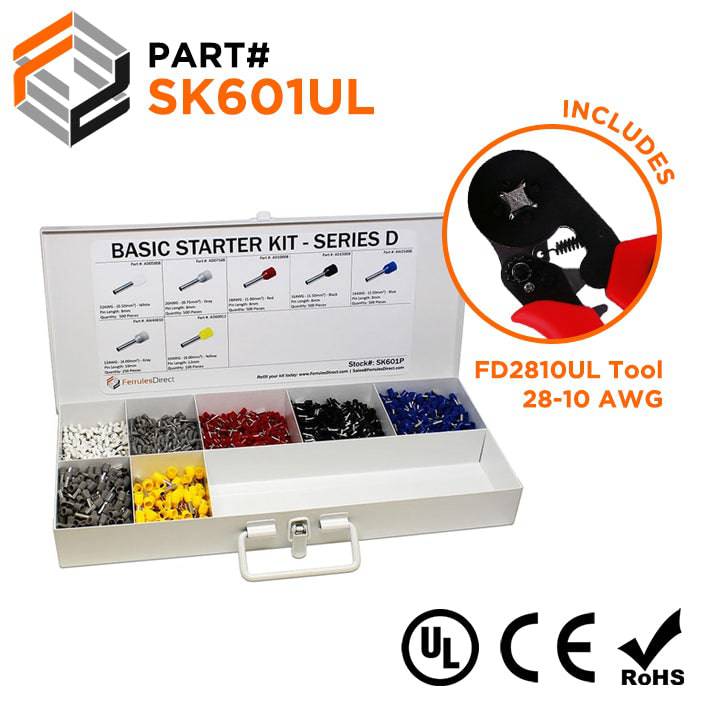 SK601UL - 22 to 10 AWG Basic Wire Ferrules Kit + FD2810UL Tool, 2,850 Pieces, Series D, 1 Kit