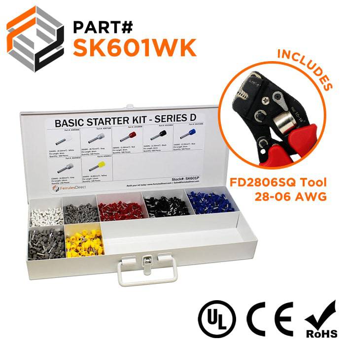SK601WK - 22 to 10 AWG Basic Wire Ferrules Kit + FD2806SQ Tool, 2,850 Pieces, Series D, 1 Kit