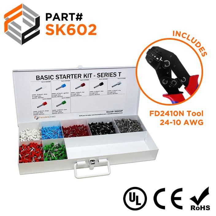 SK602 - 22 to 10 AWG Basic Wire Ferrules Kit + FD2410N Tool, 2,850 Pieces, Series T, 1 Kit