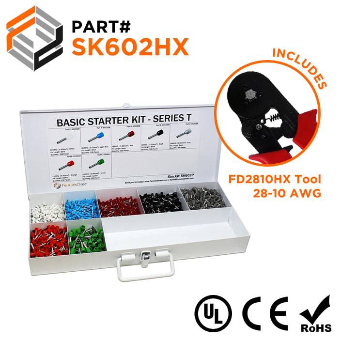 SK602HX - 22 to 10 AWG Basic Wire Ferrules Kit + FD2810HX Tool, 2,850 Pieces, Series T, 1 Kit