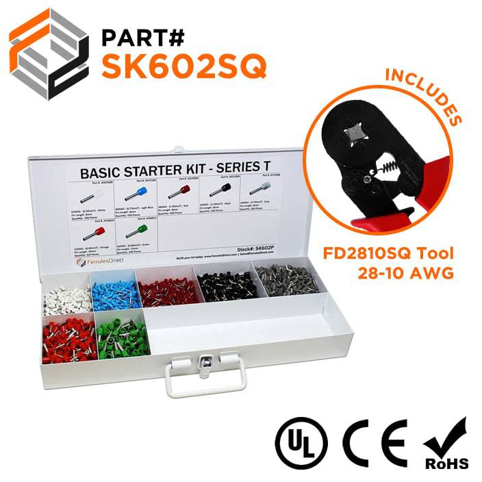 SK602SQ - 22 to 10 AWG Basic Wire Ferrules Kit + FD2810SQ Tool, 2,850 Pieces, Series T, 1 Kit