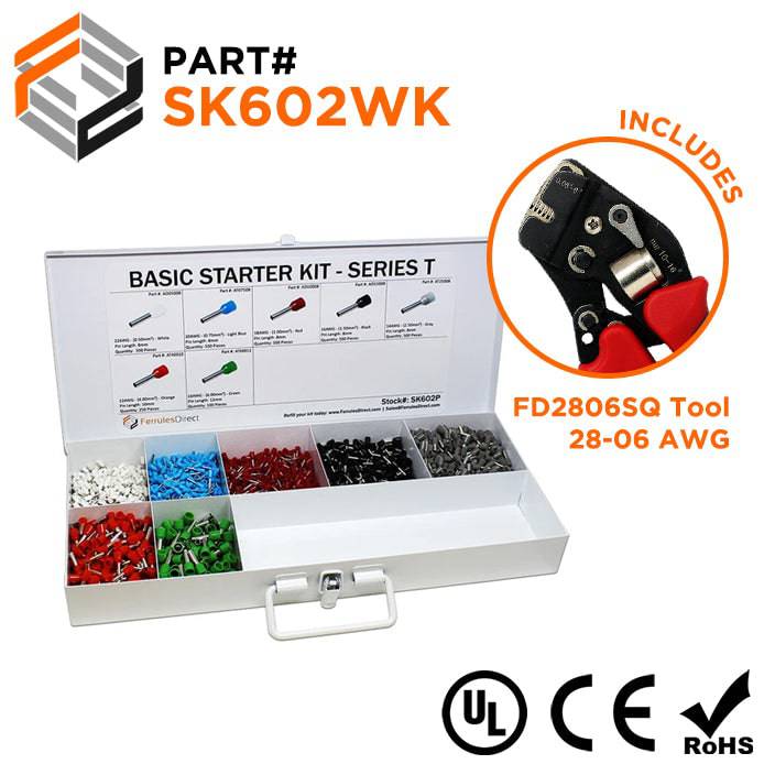 SK602WK - 22 to 10 AWG Basic Wire Ferrules Kit + FD2806SQ Tool, 2,850 Pieces, Series T, 1 Kit