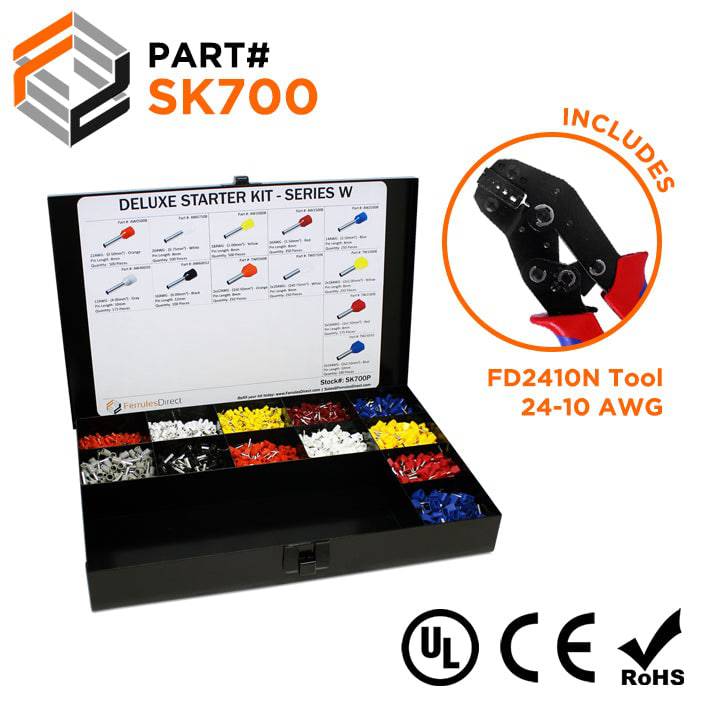 SK700 - 22 to 10 AWG Wire Ferrules Deluxe Kit + FD2410N Tool, 3,450-Pieces, Series W, 1 Kit