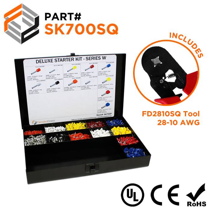 SK700SQ - 22 to 10 AWG Wire Ferrules Deluxe Kit + FD2810SQ Tool, 3,450-Pieces, Series W, 1 Kit