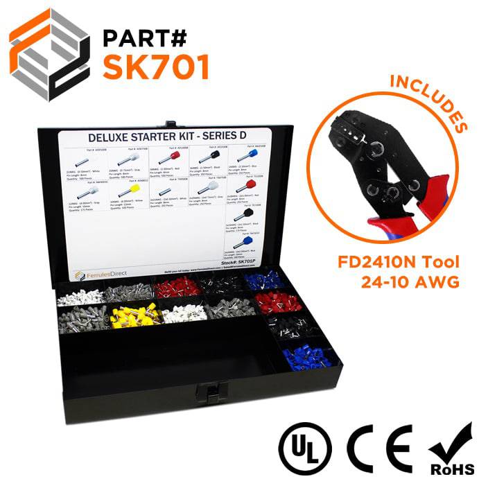 SK701 - 22 to 10 AWG Wire Ferrules Deluxe Kit + FD2410N Tool, 3,450-Pieces, Series D, 1 Kit