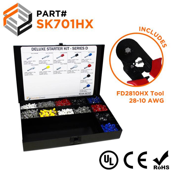 SK701HX - 22 to 10 AWG Wire Ferrules Deluxe Kit + FD2810HX Tool, 3,450-Pieces, Series D, 1 Kit