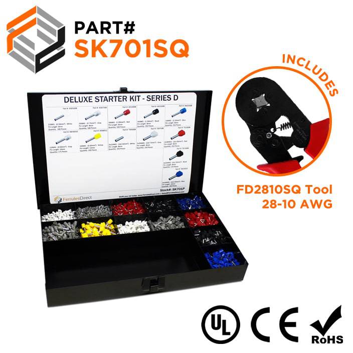 SK701SQ - 22 to 10 AWG Wire Ferrules Deluxe Kit + FD2810SQ Tool, 3,450-Pieces, Series D, 1 Kit