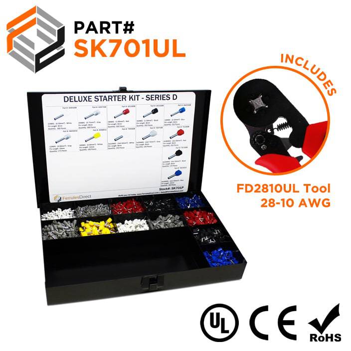 SK701UL - 22 to 10 AWG Wire Ferrules Deluxe Kit + FD2810UL Tool, 3,450-Pieces, Series D, 1 Kit