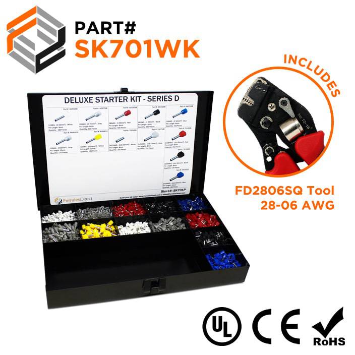 SK701WK - 22 to 10 AWG Wire Ferrules Deluxe Kit + FD2806SQ Tool, 3,450-Pieces, Series D, 1 Kit