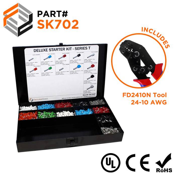 SK702 - 22 to 10 AWG Wire Ferrules Deluxe Kit + FD2410N Tool, 3,450-Pieces, Series T, 1 Kit