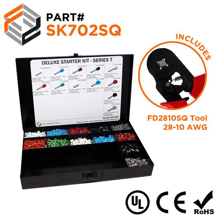 SK702SQ - 22 to 10 AWG Wire Ferrules Deluxe Kit + FD2810SQ Tool, 3,450-Pieces, Series T, 1 Kit