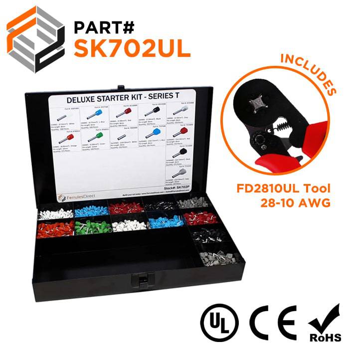 SK702UL - 22 to 10 AWG Wire Ferrules Deluxe Kit + FD2810UL Tool, 3,450-Pieces, Series T, 1 Kit