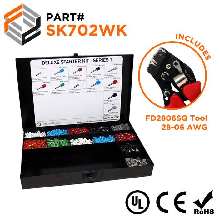SK702WK - 22 to 10 AWG Wire Ferrules Deluxe Kit + FD2806SQ Tool, 3,450-Pieces, Series T, 1 Kit