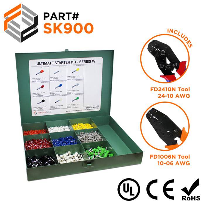 SK900 - 22 to 8 AWG Ultimate Wire Ferrules Kit + FD2410N & FD1006N Tools, 5,400 Pieces, Series W, 1 Kit