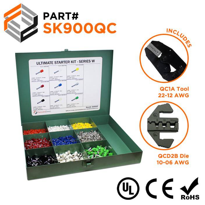 SK900QC - 22 to 8 AWG Ultimate Wire Ferrules Kit + QC1A & QCD2B Tools, 5,400 Pieces, Series W, 1 Kit