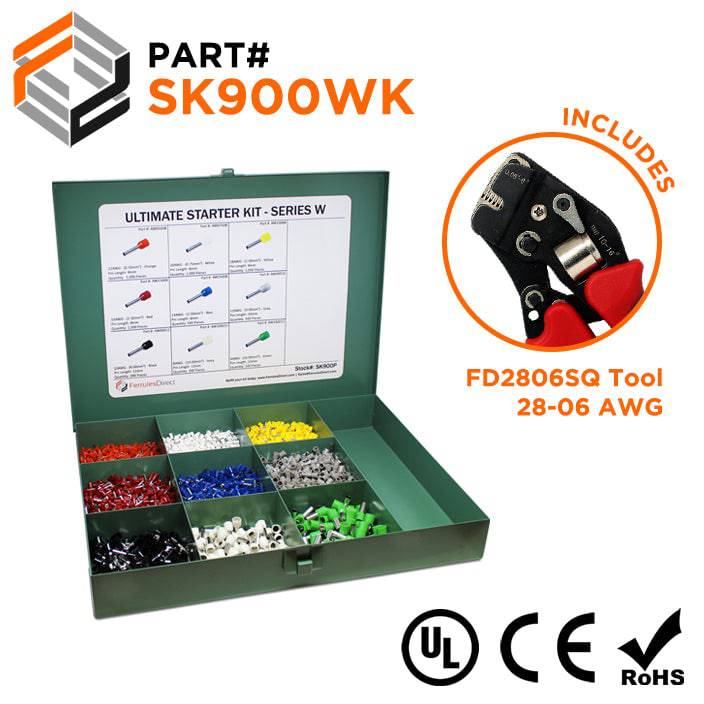 SK900WK - 22 to 8 AWG Ultimate Wire Ferrules Kit + FD2806SQ Tool, 5,400 Pieces, Series W, 1 Kit