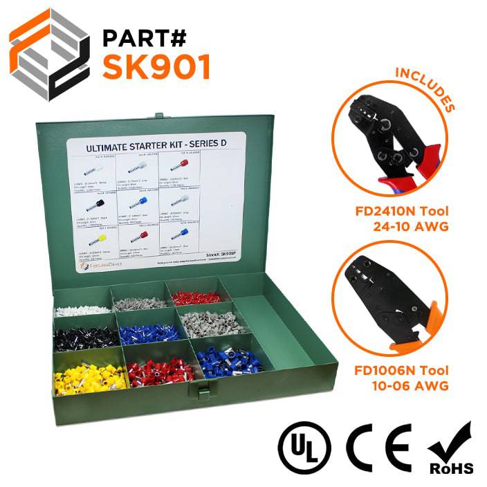 SK901 - 22 to 8 AWG Ultimate Wire Ferrules Kit + FD2410N & FD1006N Tools, 5,400 Pieces, Series D, 1 Kit