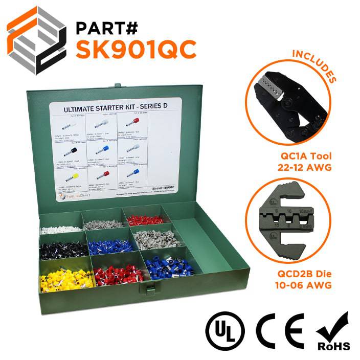 SK901QC - 22 to 8 AWG Ultimate Wire Ferrules Kit + QC1A & QCD2B Tools, 5,400 Pieces, Series D, 1 Kit