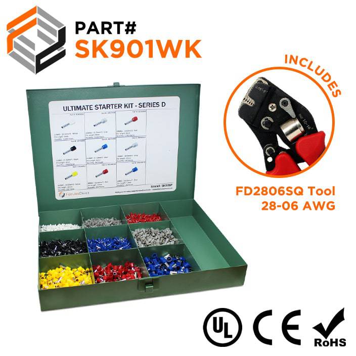 SK901WK - 22 to 8 AWG Ultimate Wire Ferrules Kit + FD2806SQ Tool, 5,400 Pieces, Series D, 1 Kit