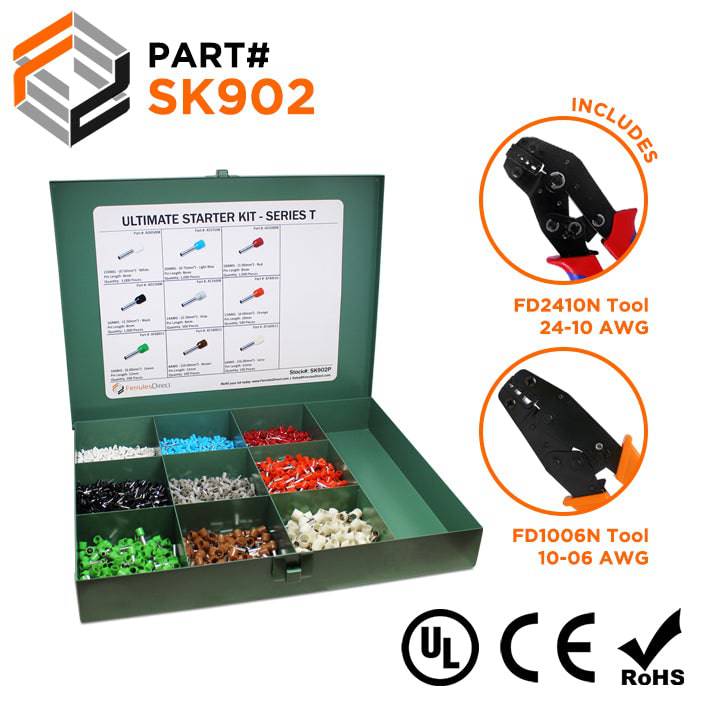 SK902 - 22 to 8 AWG Ultimate Wire Ferrules Kit + FD2410N & FD1006N Tools, 5,400 Pieces, Series T, 1 Kit