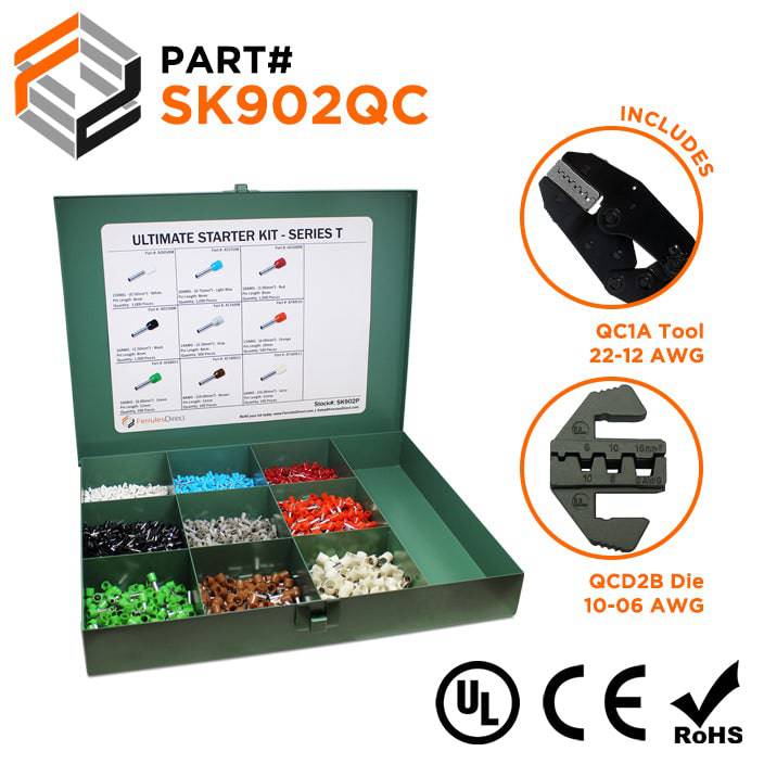 SK902QC - 22 to 8 AWG Ultimate Wire Ferrules Kit + QC1A & QCD2B Tools, 5,400 Pieces, Series T, 1 Kit