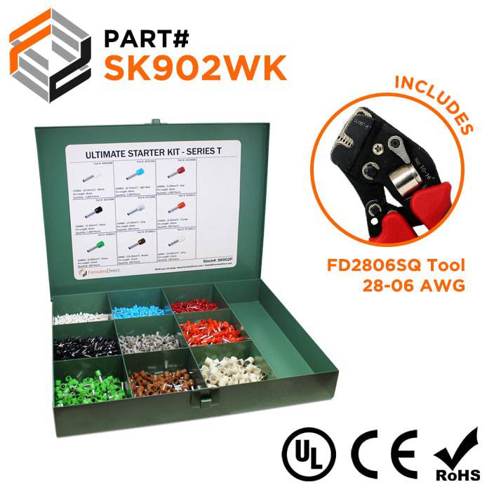 SK902WK - 22 to 8 AWG Ultimate Wire Ferrules Kit + FD2806SQ Tool, 5,400 Pieces, Series T, 1 Kit
