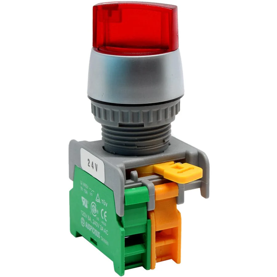 SL22-1/O-24-RD - Illuminated Twist Knob Switch - 1 Contact (1/O) - 2 Positions (0-1) - 24V - Red