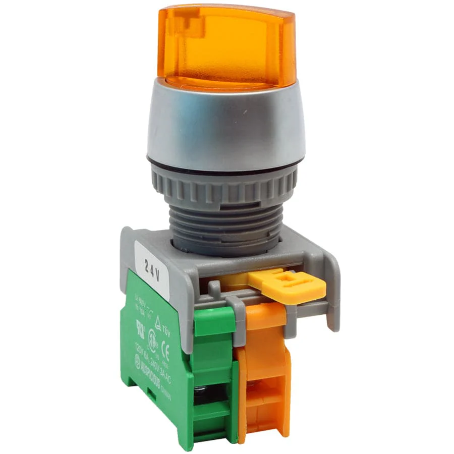 SL22-1/O-24-YL - Illuminated Twist Knob Switch - 1 Contact (1/O) - 2 Positions (0-1) - 24V Yellow