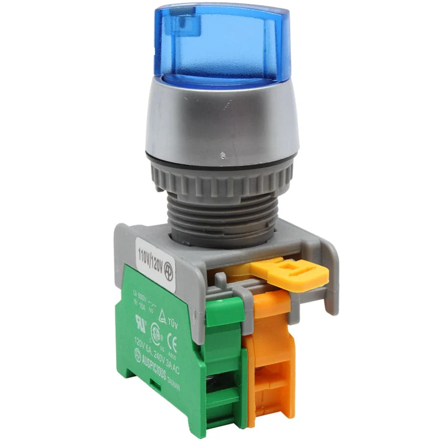 SL22-1/O-BL - Illuminated Twist Knob Switch - 1 Contact (1/O) - 2 Positions (0-1) - 110V Blue