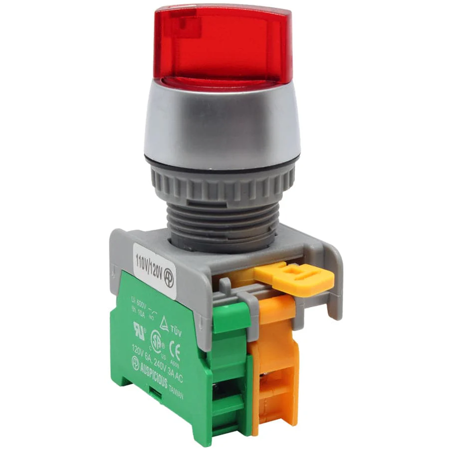SL22-1/O-RD - Illuminated Twist Knob Switch - 1 Contact (1/O) - 2 Positions (0-1) - 110V - Red