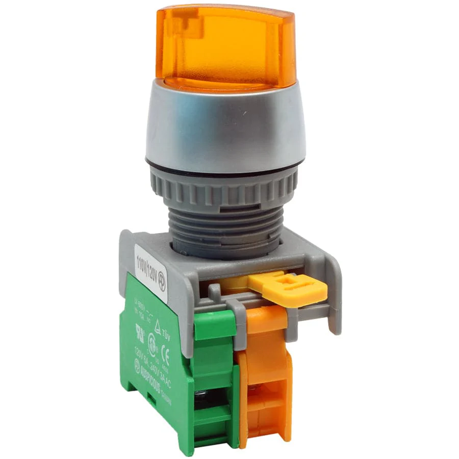 SL22-1/O -YL - Illuminated Twist Knob Switch - 1 Contact (1/O) - 2 Positions (0-1) - 110V Yellow
