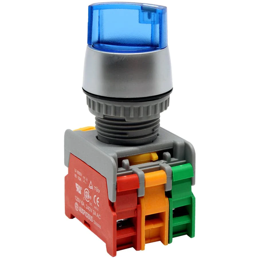 SL22-1O/C-24-BL - Illuminated Twist Knob Switch - 2 Contact (1O/C) - 2 Positions (1-2) - Blue