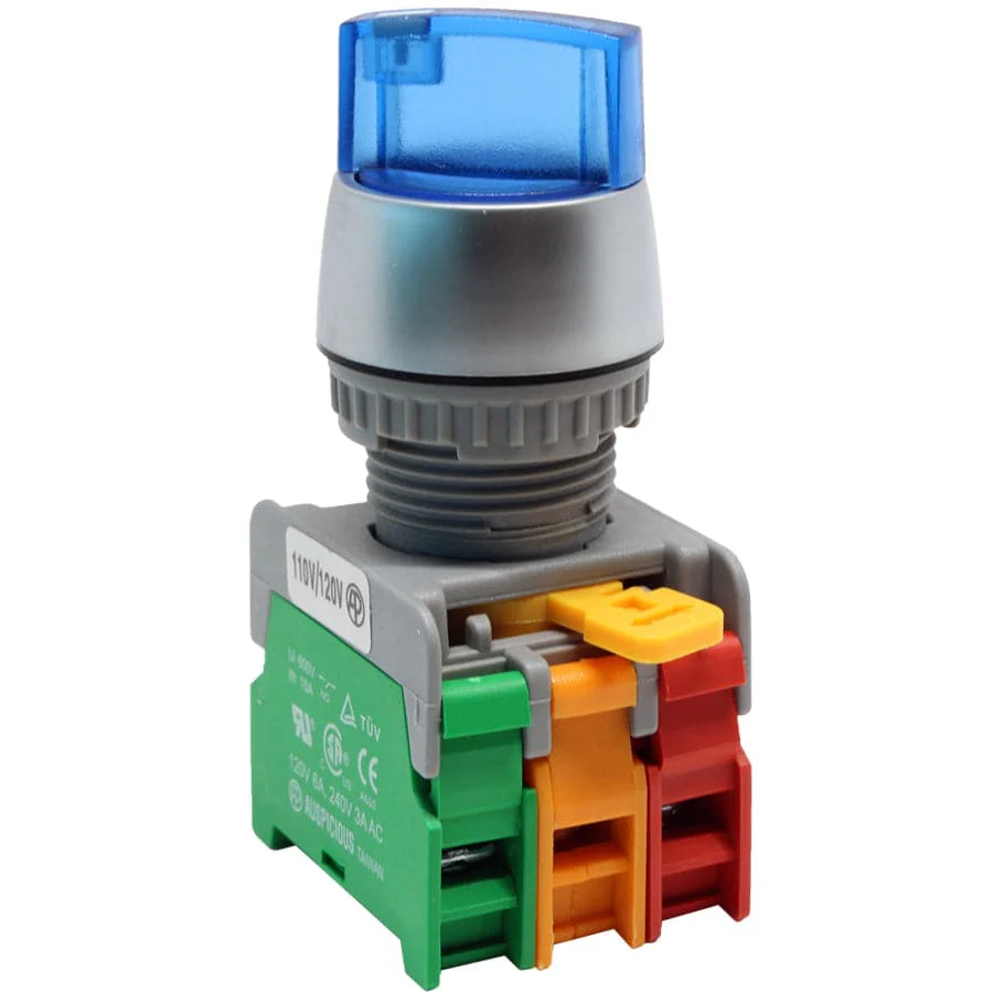SL22-1O/C-BL - Illuminated Twist Knob Switch - 2 Contact (1O/C) - 2 Positions (1-2) - 110V - Blue
