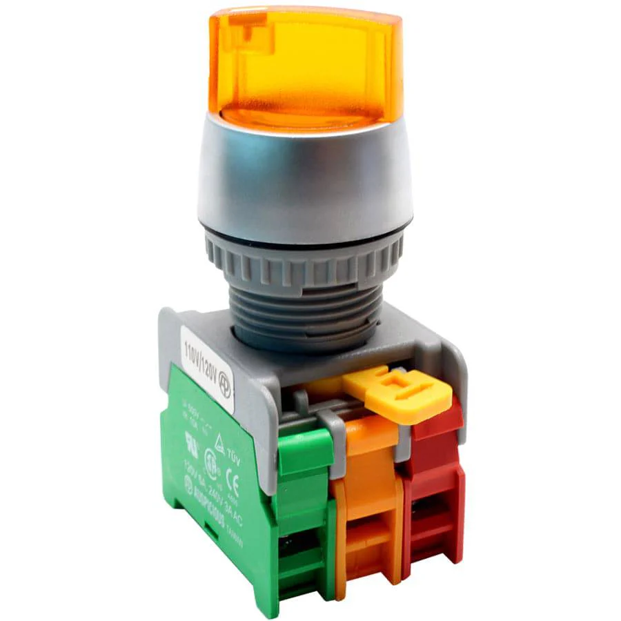 SL22-1O/C-YL - Illuminated Twist Knob Switch - 2 Contact (1O/C) - 2 Positions (1-2) - 110V - Yellow
