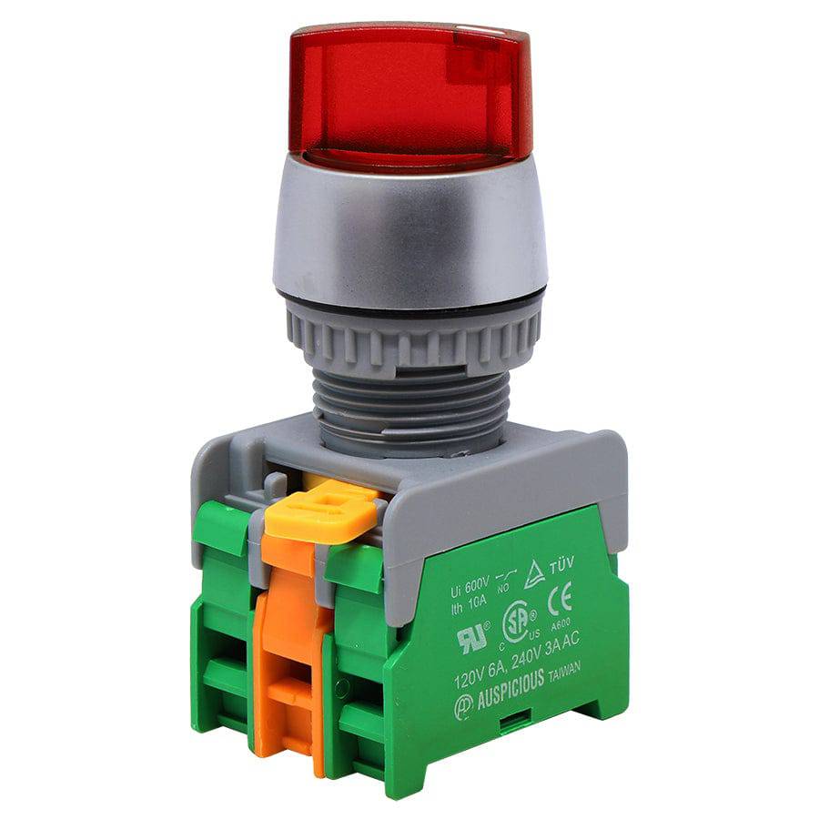 SL223-2/O-RD - 110V Illuminated Twist Knob Switch - 2 Contact (2/O) - 3 Positions (1-0-2) - Red