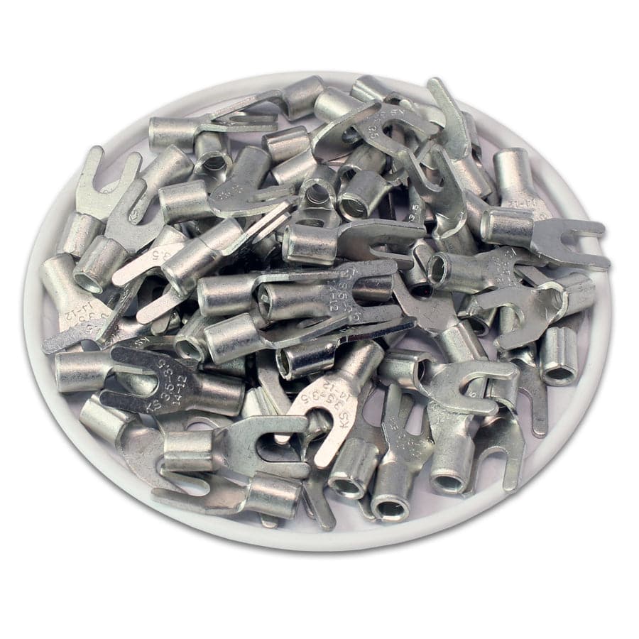 14-12 AWG Non Insulated Spade Terminals, #6 Stud, UL Approved, 100 Pieces - SNB3-37