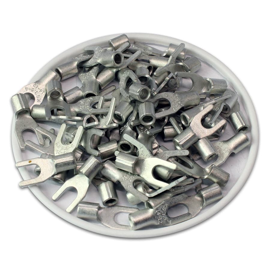 14-12 AWG Non Insulated Spade Terminals, #8 Stud, UL Approved, 100 Pieces - SNB3-4