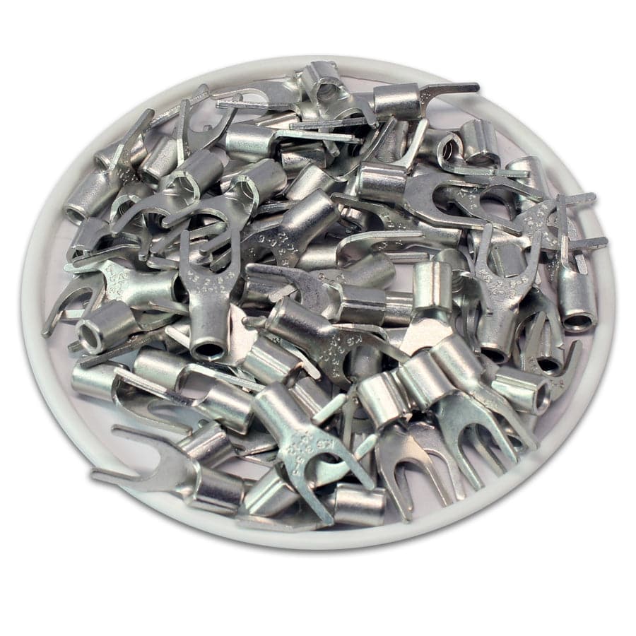 14-12 AWG Non Insulated Spade Terminals, #10 Stud, UL Approved, 100 Pieces - SNB3-5