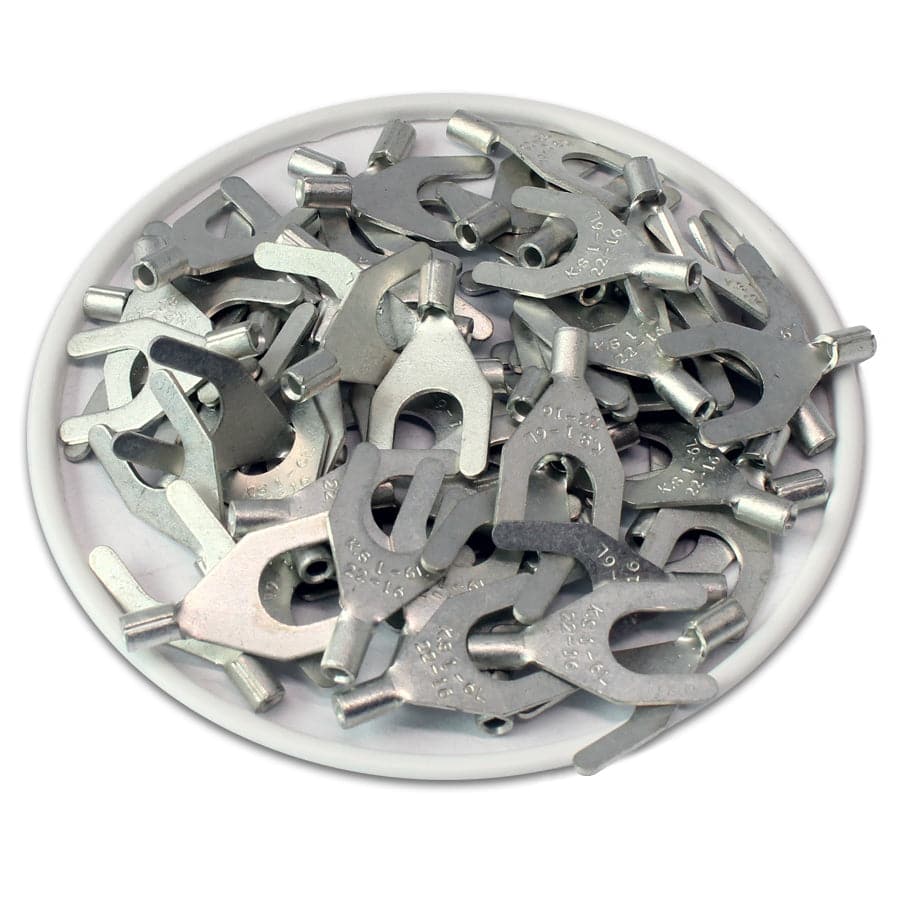 22-16 AWG Non Insulated Spade Terminals, 1/4" Stud, UL Approved, 100 Pieces - SNBL1-6
