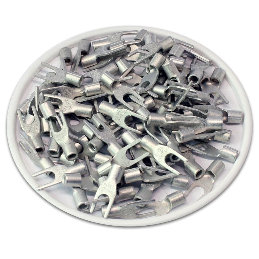 16-14 AWG Non Insulated Spade Terminals, #6 Stud, UL Approved, 100 Pieces - SNBL2-37