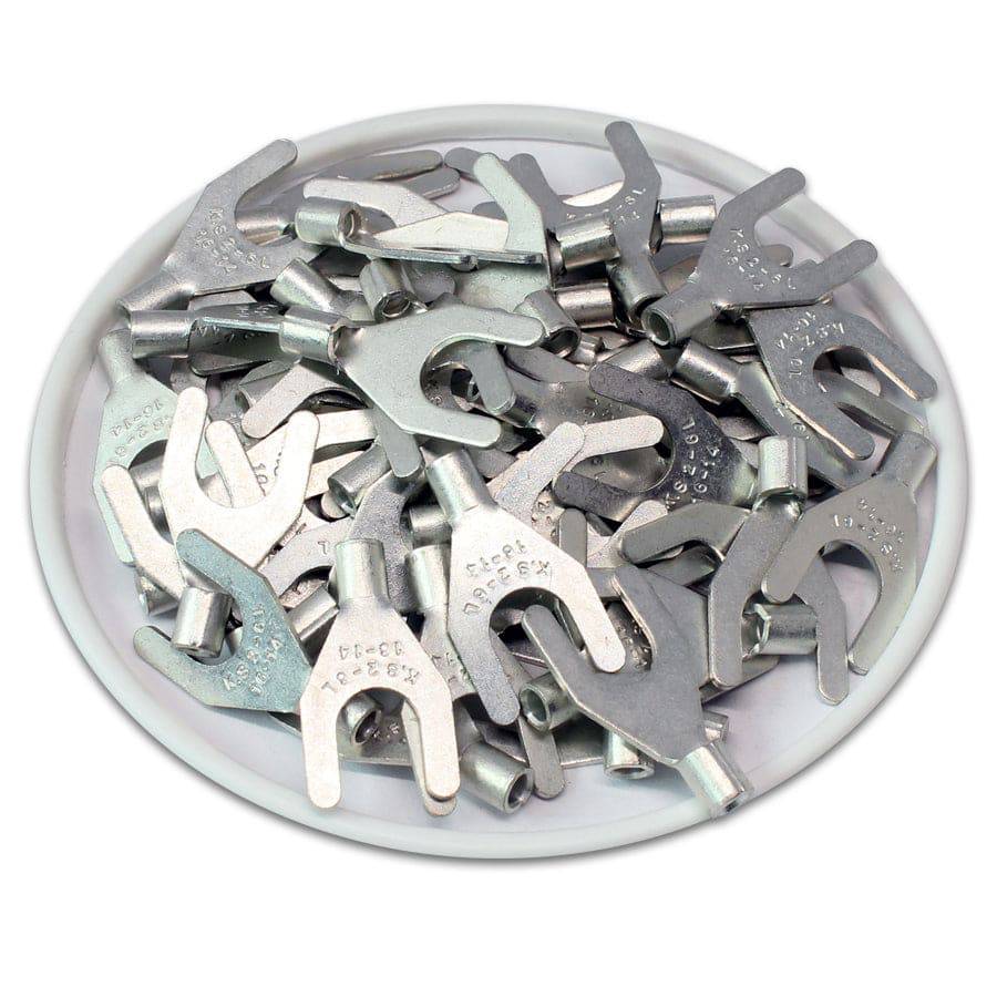 16-14 AWG Non Insulated Spade Terminals, 1/4" Stud, UL Approved, 100 Pieces - SNBL2-6