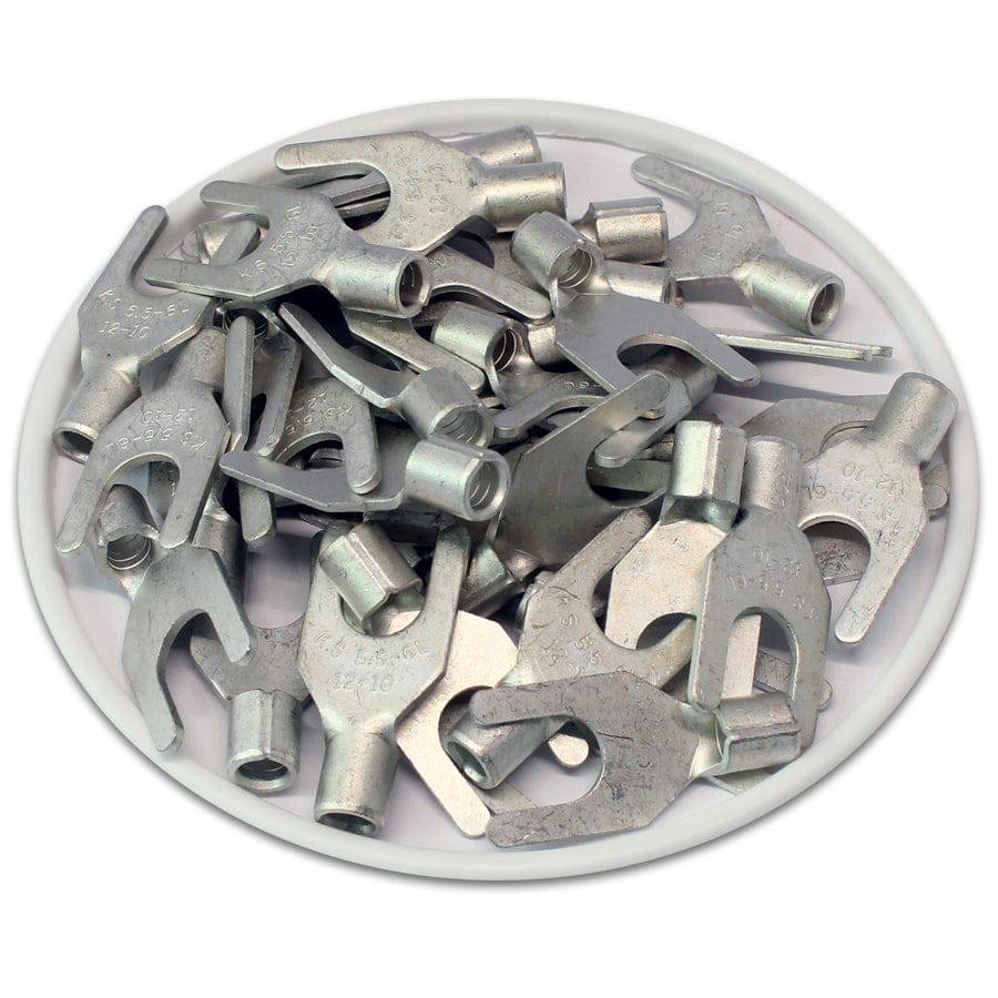 12-10 AWG Non Insulated Spade Terminals, 1/4" Stud, UL Approved, 100 Pieces - SNBL5-6