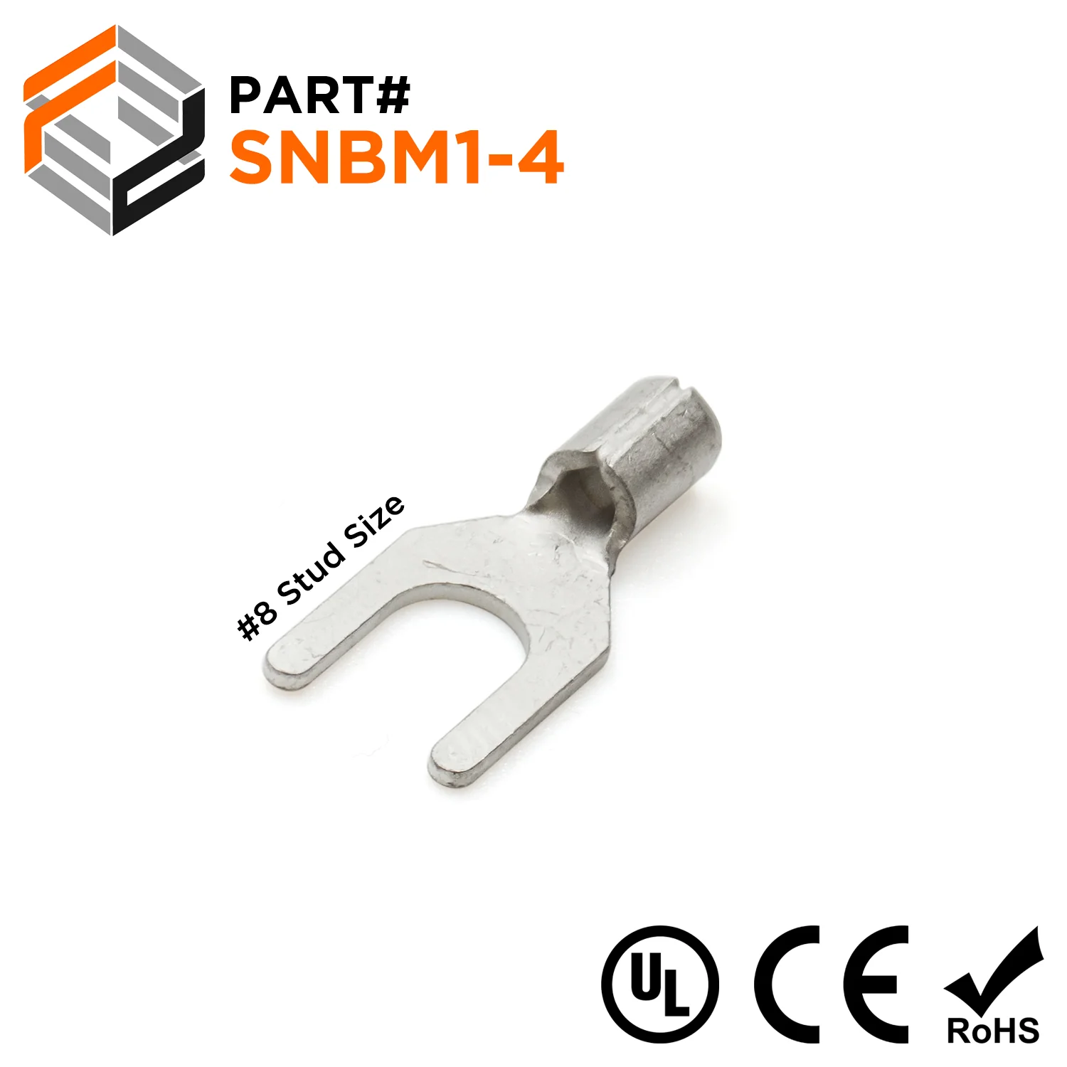 22-16 AWG Non Insulated Spade Terminals, #8 Stud, UL Approved, 100 Pieces - SNBM1-4 - 100 Pieces