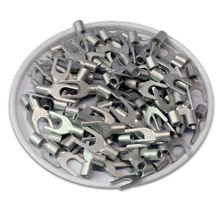 16-14 AWG Non Insulated Spade Terminals, #8 Stud, UL Approved, 100 Pieces - SNBM2-4