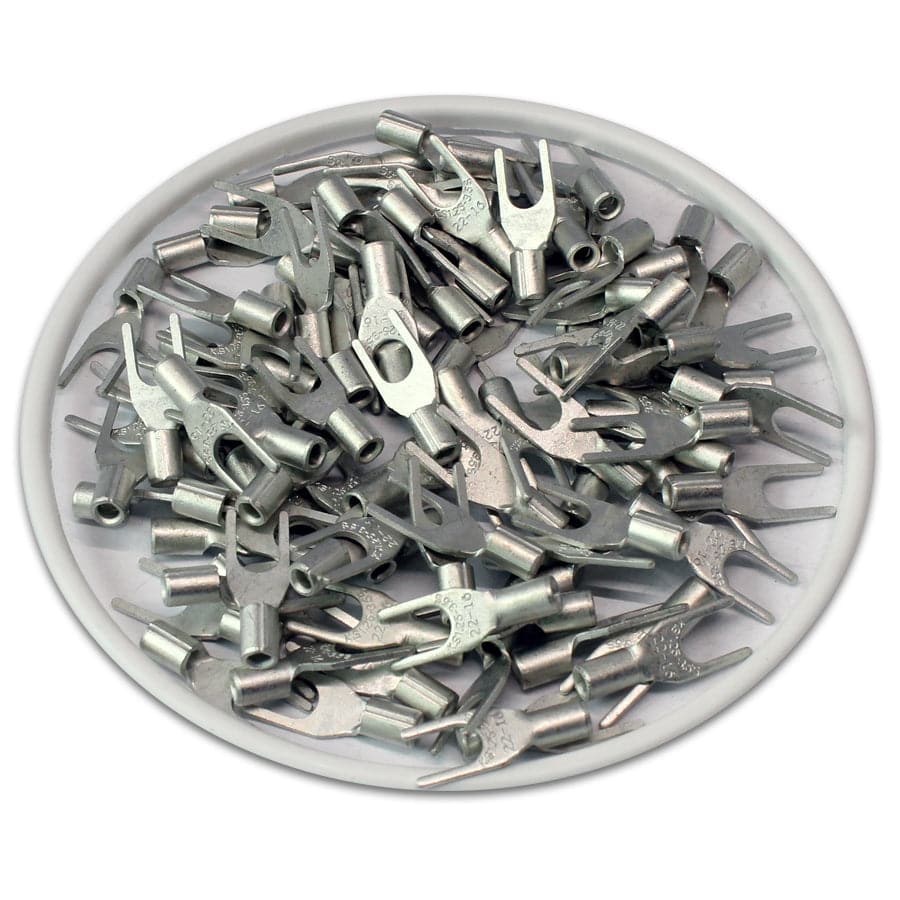 22-16 AWG Non Insulated Spade Terminals, #6 Stud, UL Approved, 100 Pieces - SNBS1-37