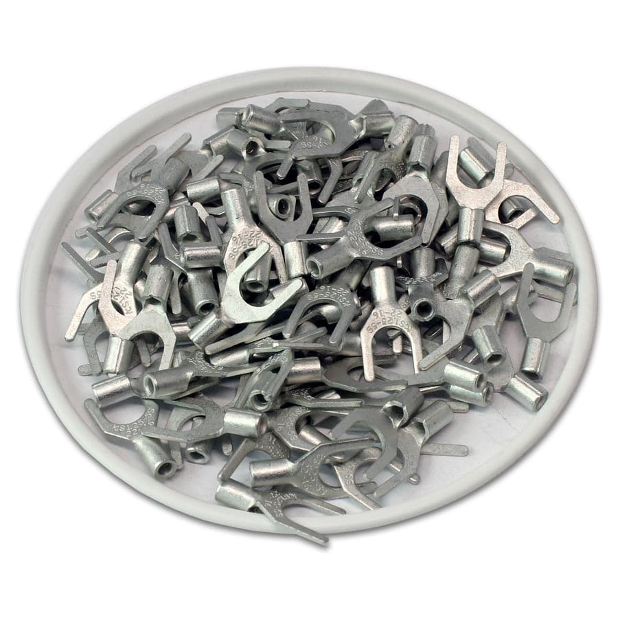 22-16 AWG Non Insulated Spade Terminals, #10 Stud, UL Approved, 100 Pieces - SNBS1-5