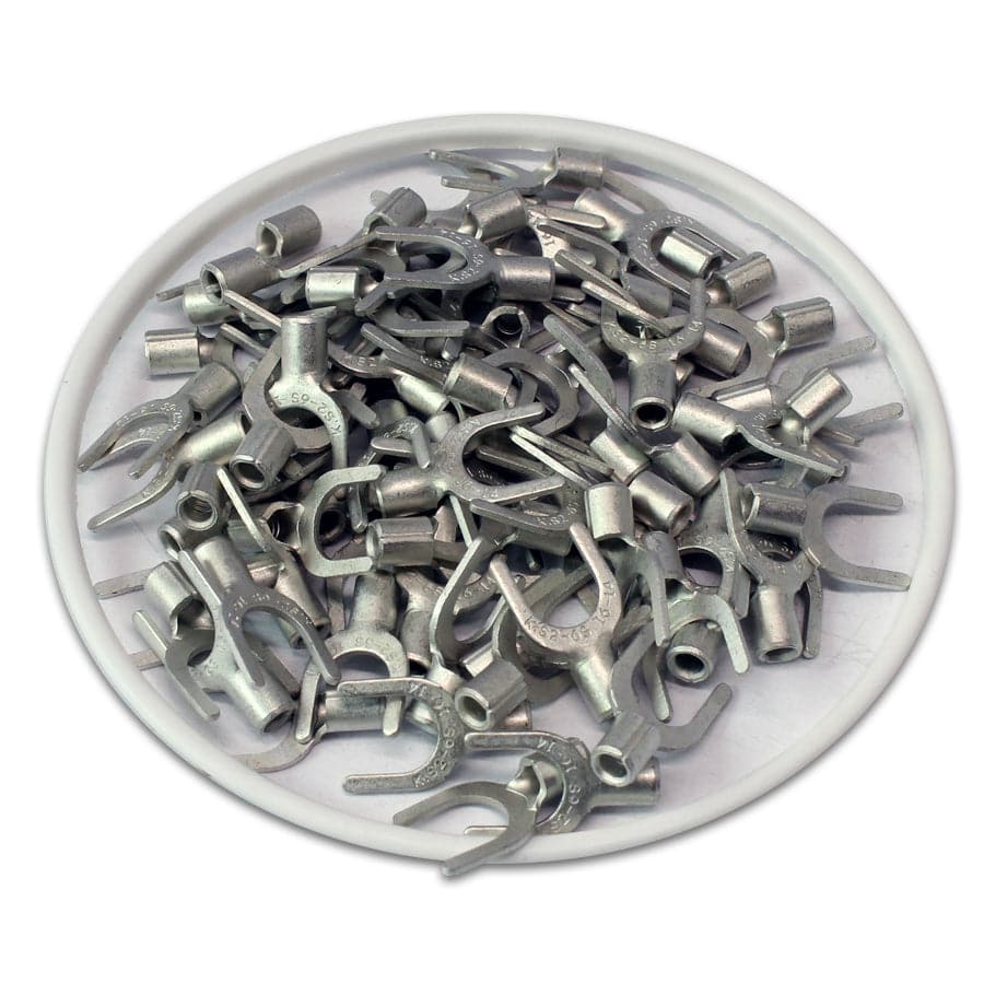 16-14 AWG Non Insulated Spade Terminals, 1/4" Stud, UL Approved, 100 Pieces - SNBS2-6