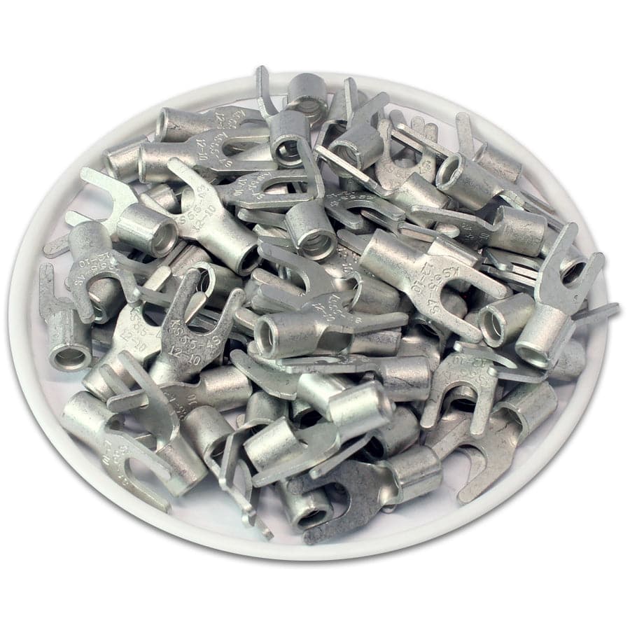 12-10 AWG Non Insulated Spade Terminals, #8 Stud, UL Approved, 100 Pieces - SNBS5-4