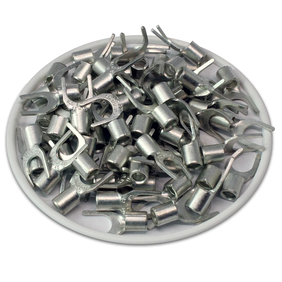 12-10 AWG Non Insulated Spade Terminals, 1/4" Stud, UL Approved, 100 Pieces - SNBS5-6